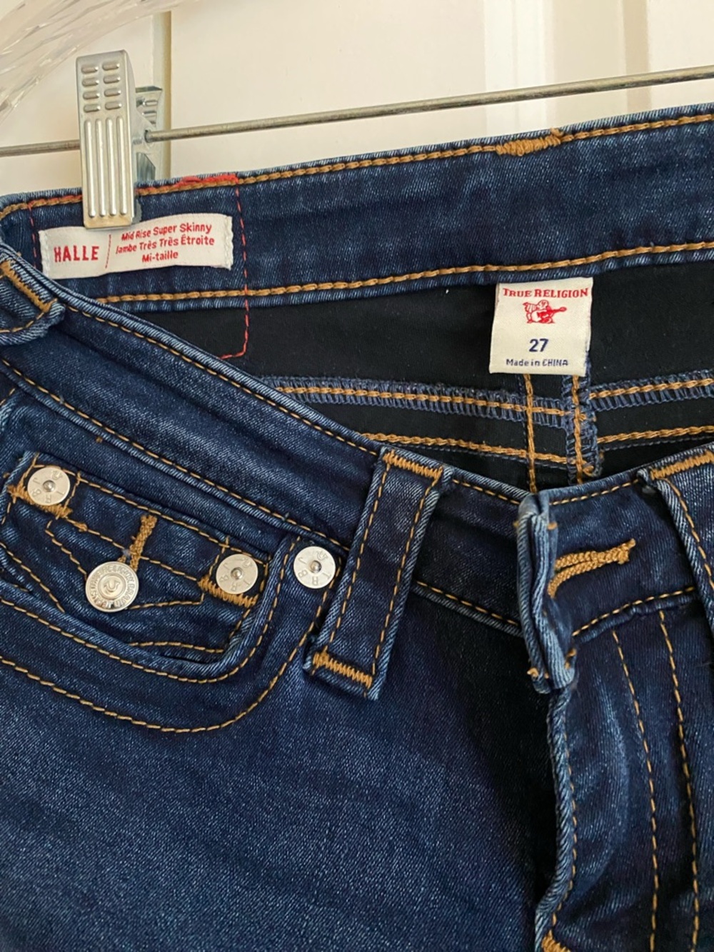 True Religion Dark Indigo Halle Super Skinny Jeans with Contrast Stitching